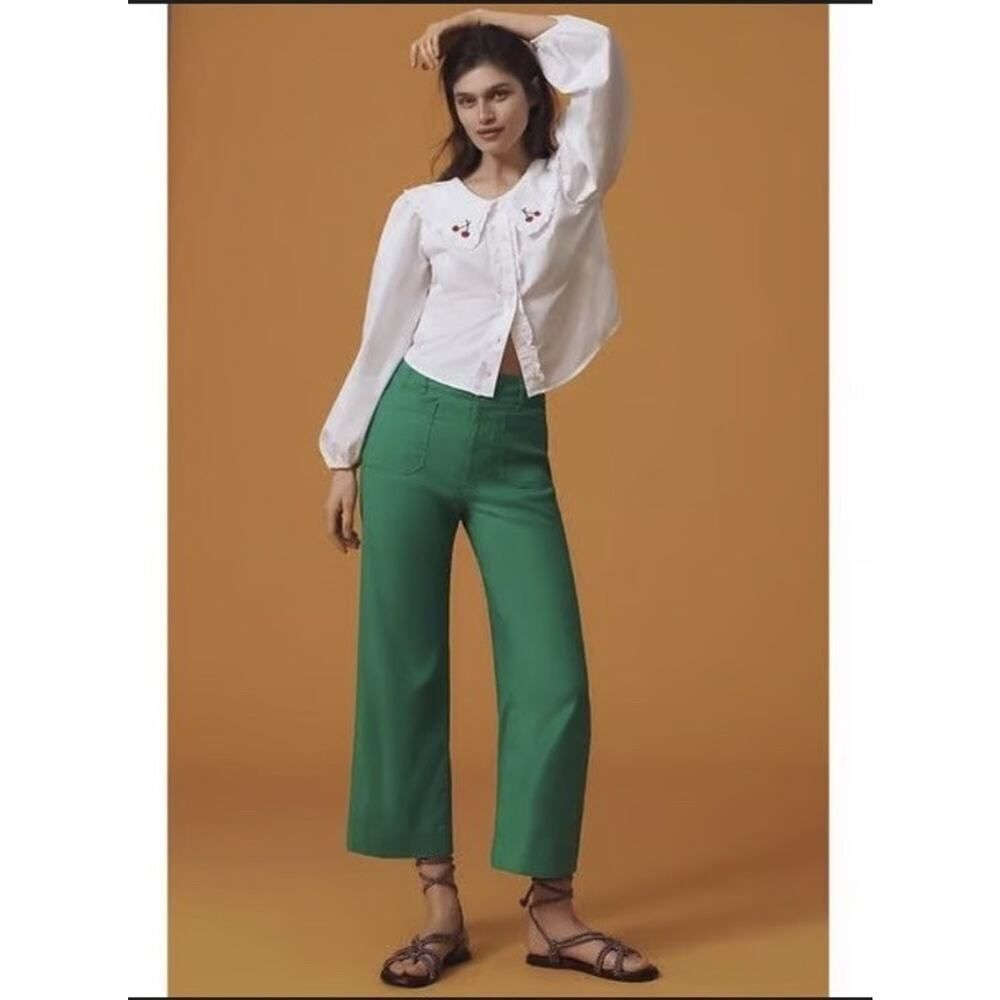 Anthropologie Colette Maeve Pants Size 34 Tall Linen Edition Green